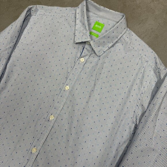 Hugo Boss Dress Shirt Long Sleeve Striped Regular Fit Cotton Blue 16 1/2 Large - Picture 3 of 11